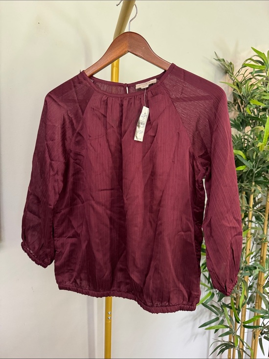 LOFT Tops - LOFT Burgundy Peasant Blouse elastic waist and cuffs NEW XSP